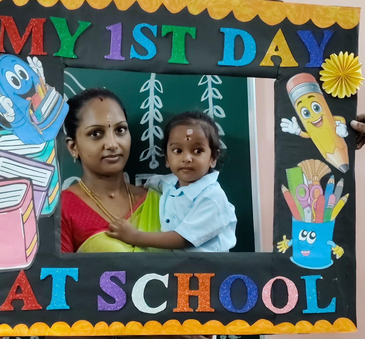 First day at school photo booth moment